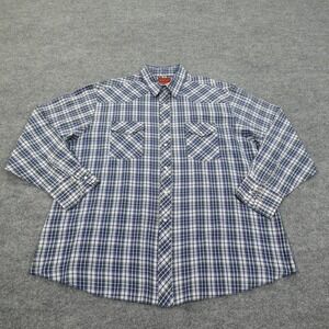 Vintage Rustler Shirt Mens 2XL Blue Green Plaid Western Pearl Snap Long Tails